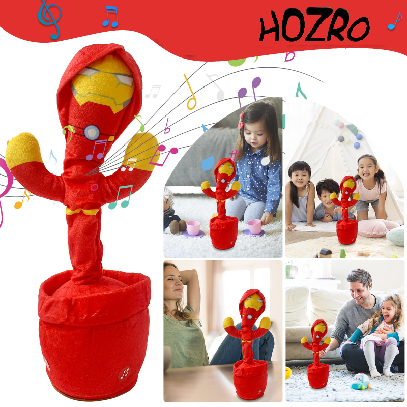 Jucărie Interactivă HOZRO, Cactus Dansator Ironman – Cântă, Dansează și Imita Vocea, cu Lumină și Sunet, 32 cm HOZRO