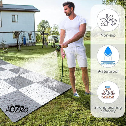 Covor Antiderapant HOZRO – Tip Dale, Alb & Gri, Design Texturat cu Pietre Naturale, Modular și Rezistent la Apă HOZRO