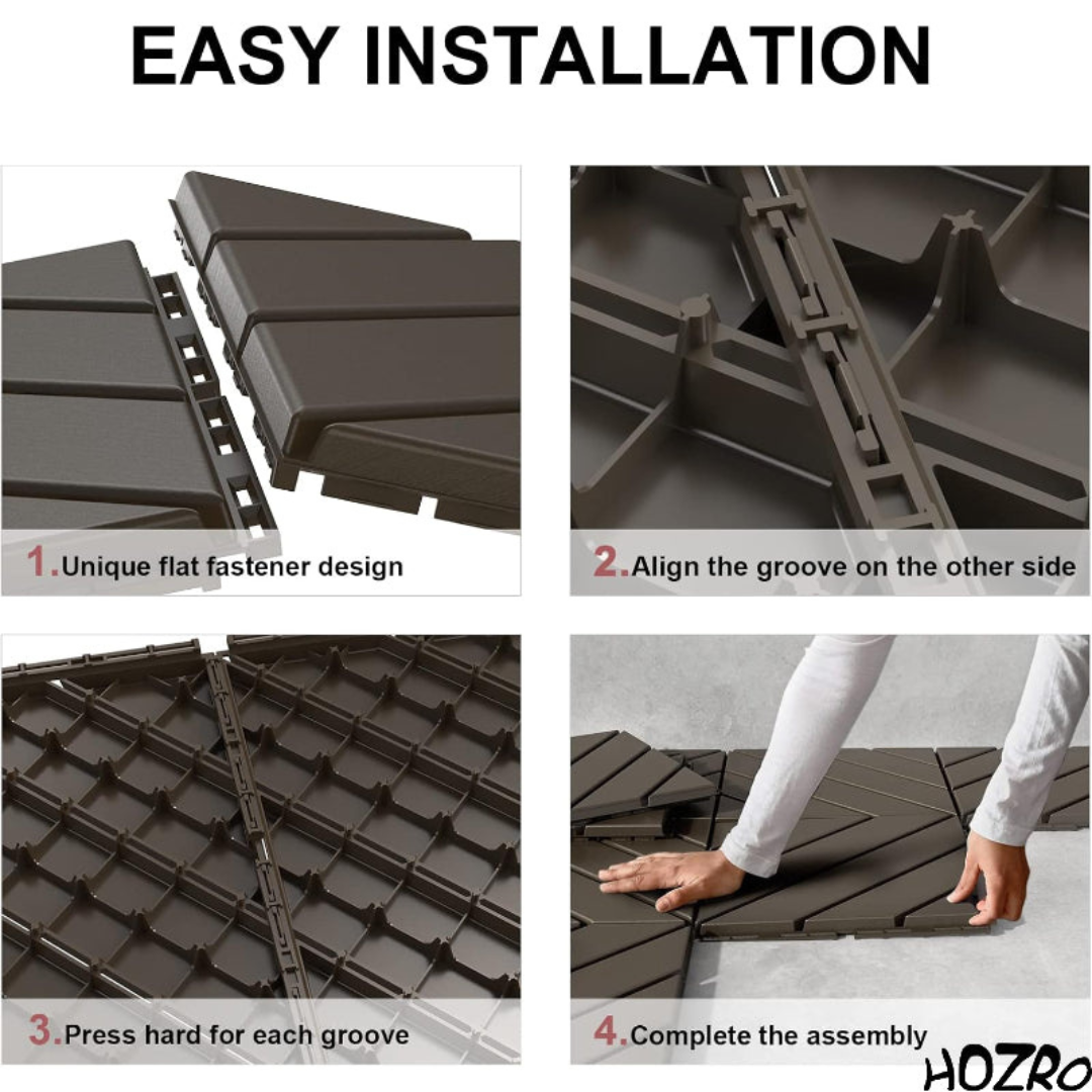 Pavaj de Terasă HOZRO, pentru Exterior, Plăci Interlocking 30 × 30 cm – Pardoseală Modulară Impermeabilă și Rezistentă la Intemperii, Ideală pentru Terasă, 602-23 BESTSELLS