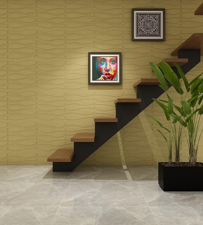 Set Tapet 3D, GROSIME 5MM, Hozro, autoadeziv, Model valuri, design modern, foarte usor de montat, Tapet 50-40 Galben HOZRO