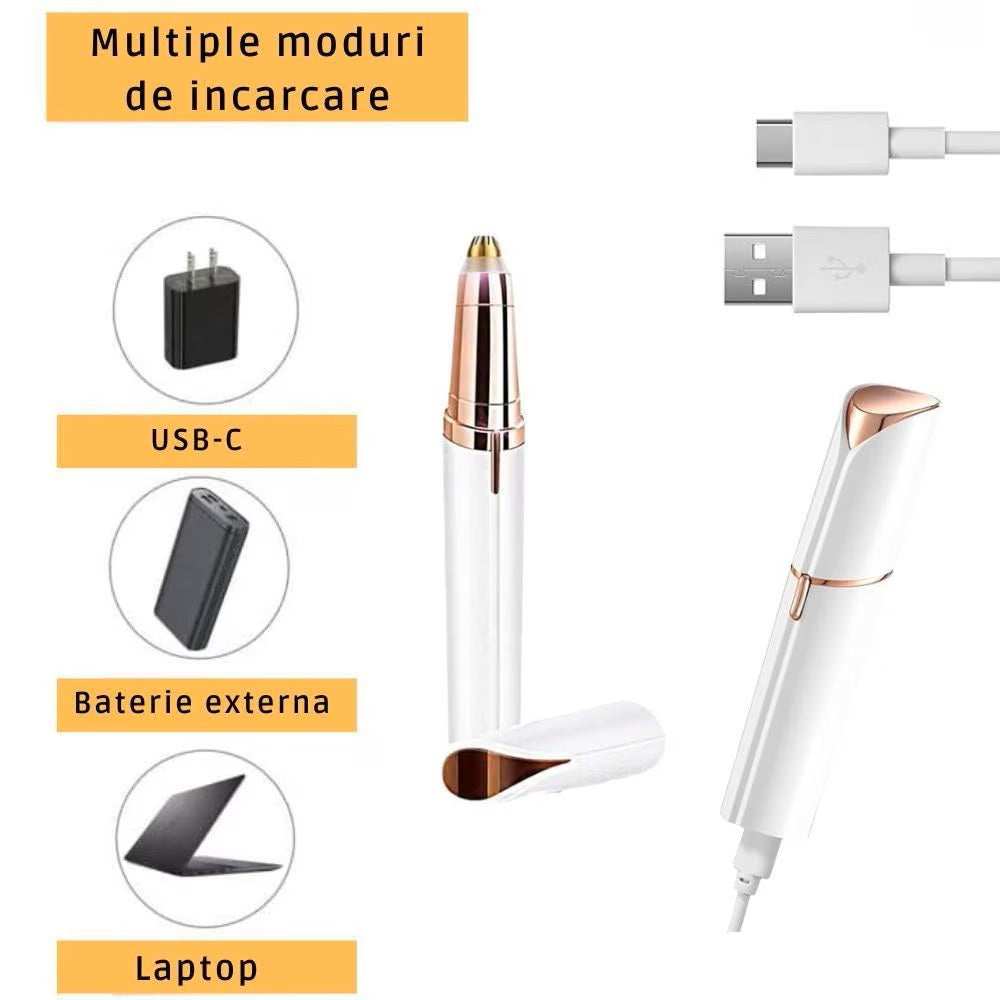 🌸 Set Epilator Facial și Epilator Sprâncene HOZRO® – Epilare Fără Durere, Încărcare USB, Design Portabil tip Ruj HOZRO