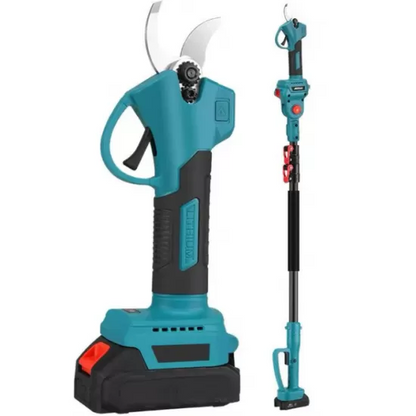 Foarfeca Electrică cu prelungitor, portabilă HOZRO, fără fir,  2 acumulatori reîncărcabili, ideal pentru tăiere lemn, crengi, pomi și lucrări gospodărești eficiente HOZRO