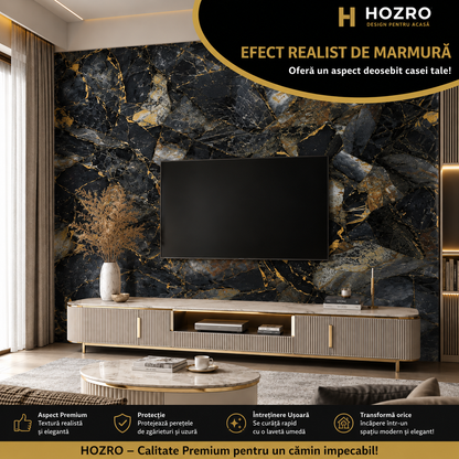 Tapet Autocolant Premium 3D HOZRO – Aspect de Marmură Neagra, 3 x 1.2 m (3.6 mp)- 605-3 HOZRO
