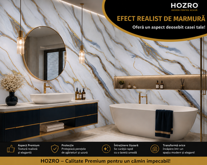 Rola Tapet Autocolant Premium 3D HOZRO – Aspect de Marmură Albastru Deschis/Gold, 3 x 1.2 m (3.6 mp)- 605-6 HOZRO