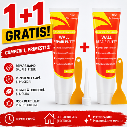 1+1 GRATIS Pasta pentru reparat pereti HOZRO, Spatula si Varf Aplicare, Alb BESTSELLS