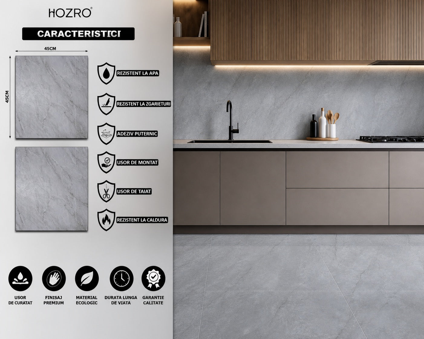 Plăci PVC Autoadezive HOZRO, Stil Marmură, 1.4 mm – Eleganță și Rafinament pentru Casa Ta, Cod 605-27 HOZRO