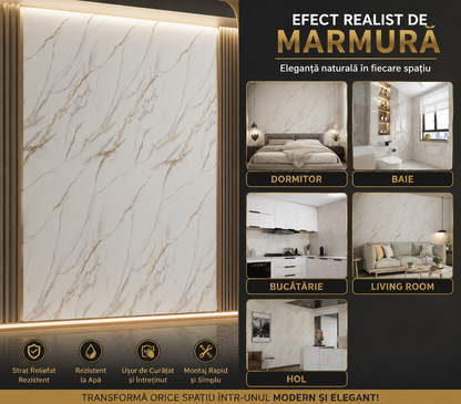 Rola Tapet Autocolant Premium 3D HOZRO – Aspect de Marmură Alb, 3 x 1.2 m (3.6 mp)- 605-1 HOZRO