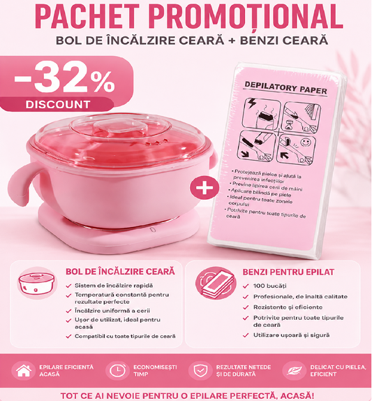 🎁 Pachet Promoțional Epilare Profesională HOZRO® – Încălzitor Ceară Pro-Wax Silicon + Set 100 Benzi Epilat HOZRO