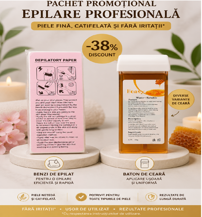 🎁 Pachet Promoțional Epilare Profesională HOZRO® – BATON CEARA + Set 100 Benzi Epilat. „Epilare Profesională la Tine Acasă” HOZRO