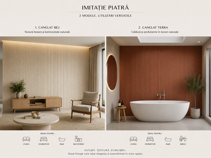 Panouri Decorative Exterior HOZRO, Soft Stone Skin 60 x 120 cm – Finisaj Elegant Tip Piatră, Montaj Rapid, Rezistență Ridicată pentru Fațade Moderne, Model 601