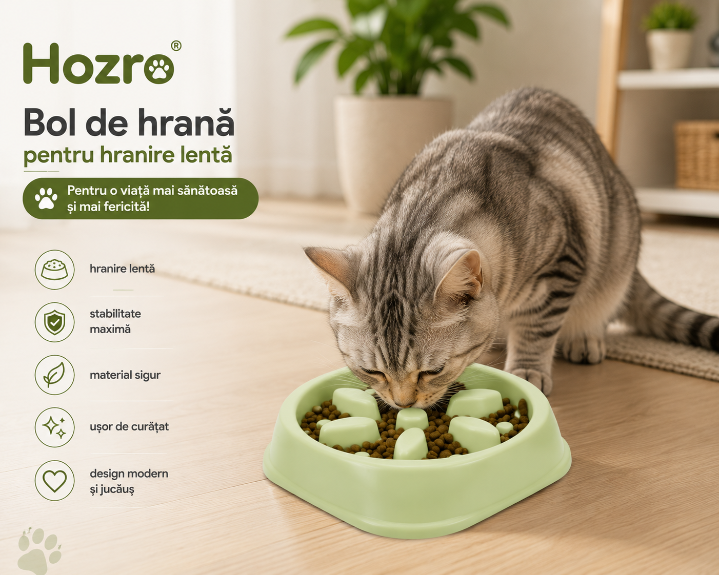 Bol de hranire lenta Hozro, pentru caini si pisici, antialunecare, plastic non-toxic, 20x20 cm, diverse culori BESTSELLS