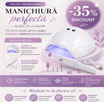 💅 Set Promoțional HOZRO® Ultimate Beauty: Lampă UV Unghii + Kit Pilă Electrică Manichiură & Pedichiură HOZRO