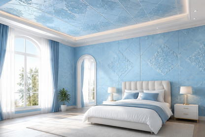 Tapet 3D autoadeziv HOZRO, Model imitatie caramida, design modern, foarte usor de montat, Albastru HOZRO