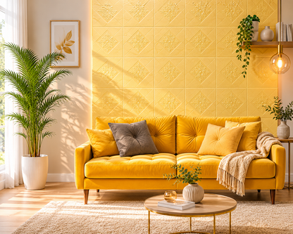 Set Tapet 3D Hozro autoadeziv, Model abstract flori, design modern, foarte usor de montat, Tapet 77 GALBEN HOZRO
