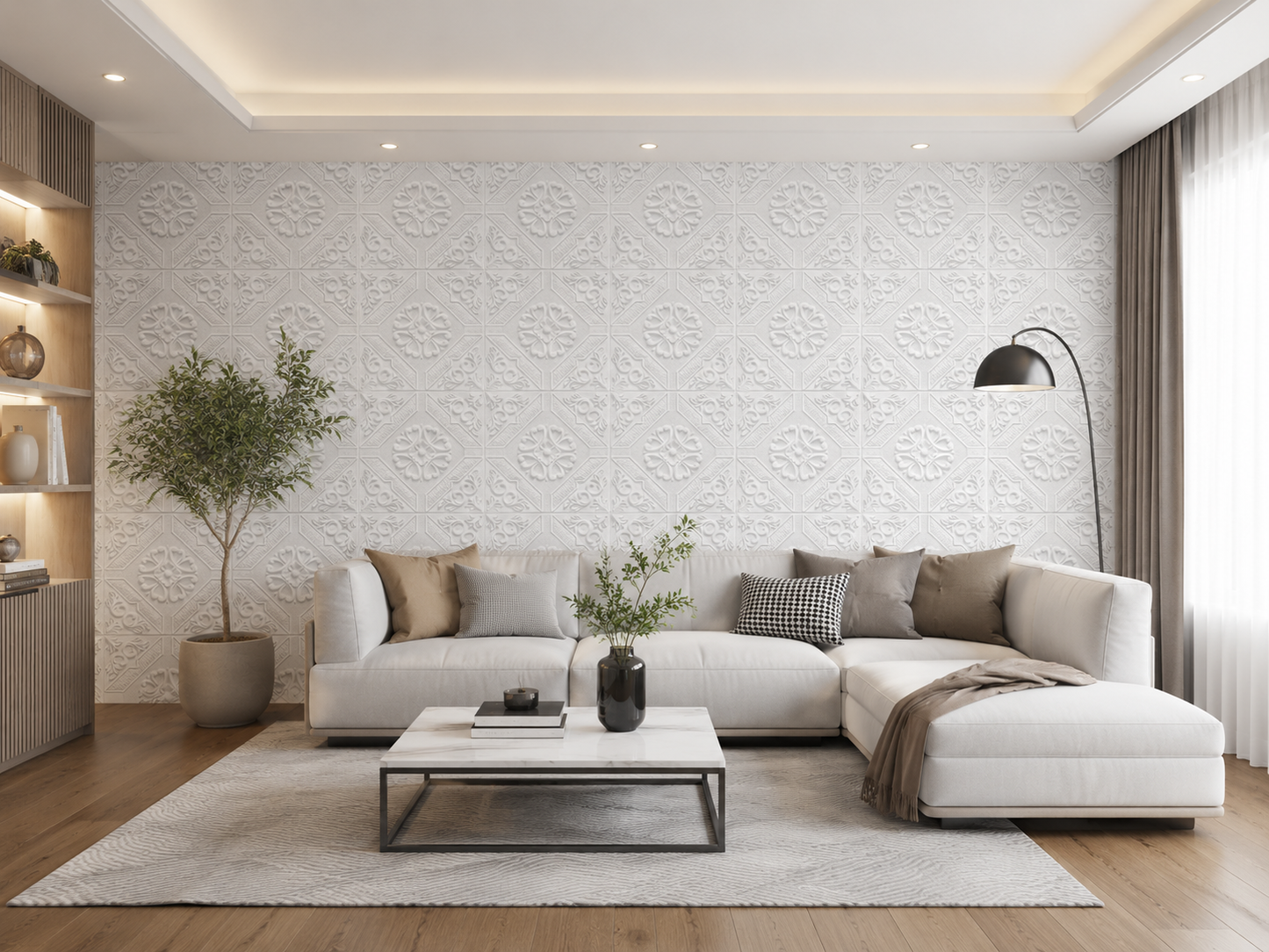Set Tapet 3D Hozro autoadeziv, Model abstract, design modern, foarte usor de montat, Tapet 9 Alb HOZRO
