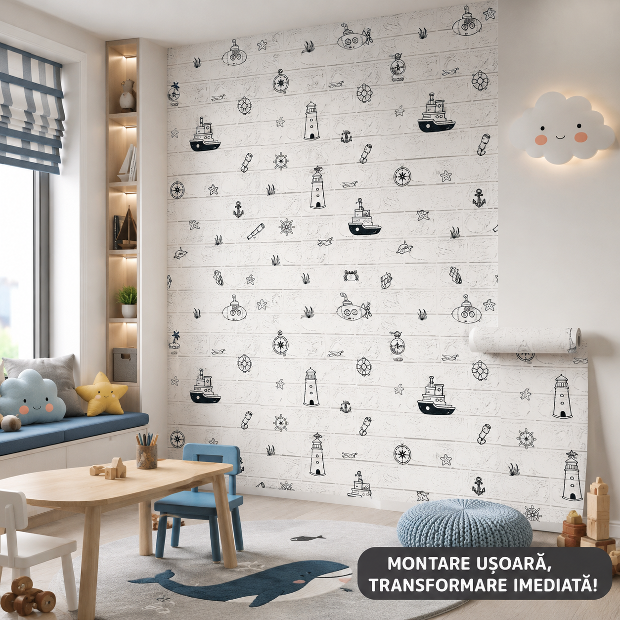 Tapet 3D autoadeziv HOZRO, Model imitatie caramida, design modern, foarte usor de montat, TAPET 107 HOZRO