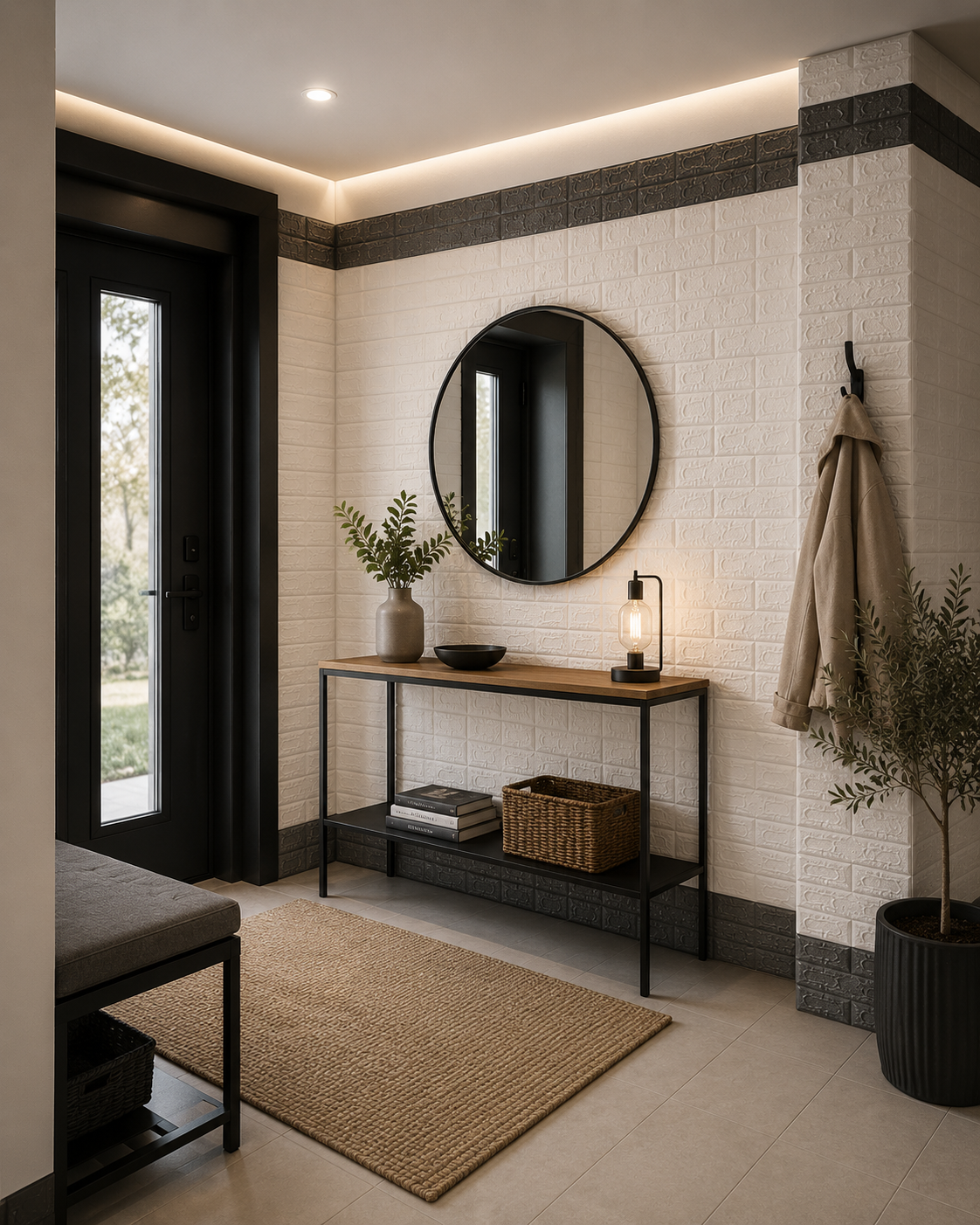Tapet 3D autoadeziv, Model imitatie caramida, design modern, foarte usor de montat, Alb HOZRO