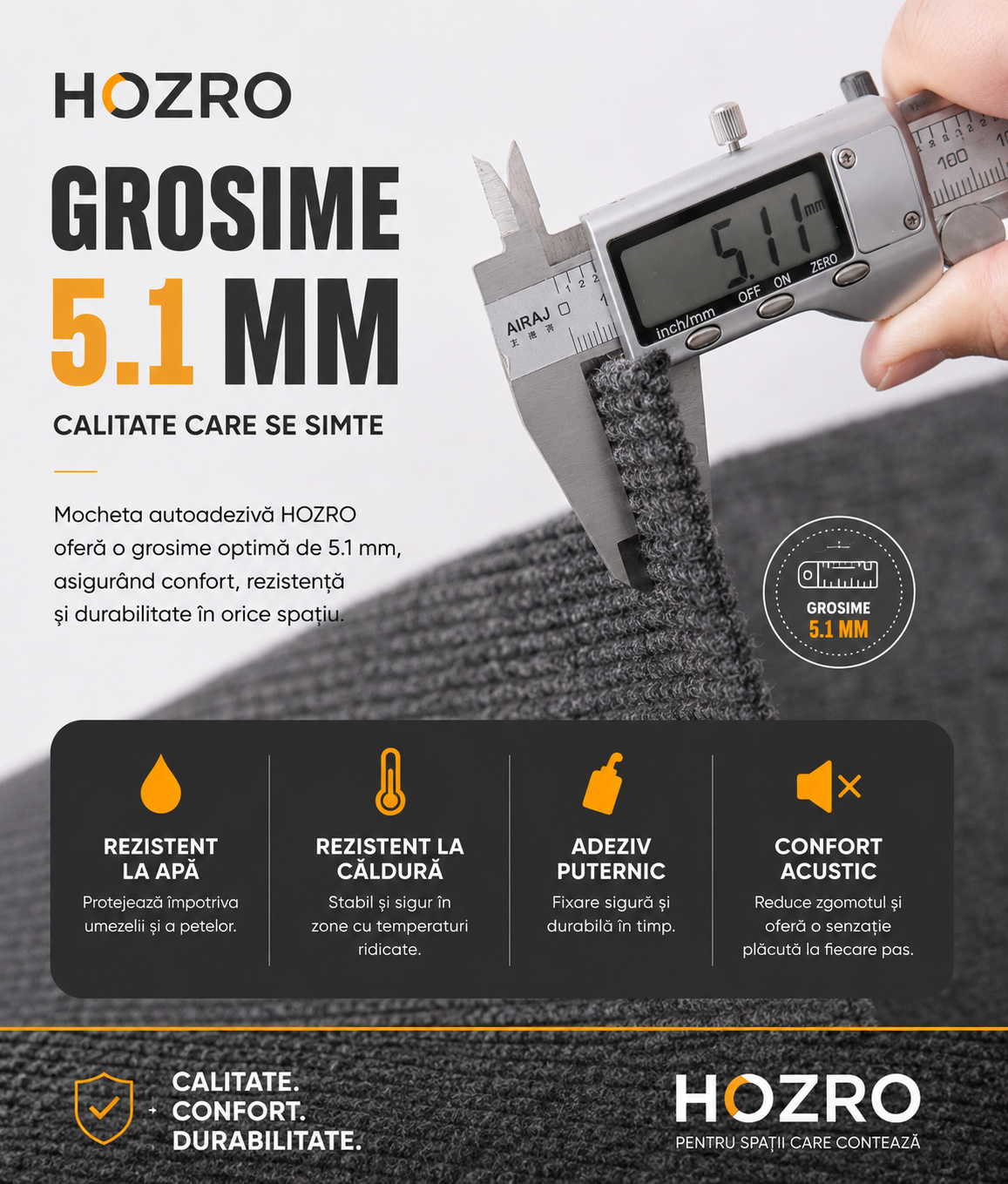 Mochetă autoadezivă HOZRO, 605-24, 60×60 cm, antiderapante, pentru subsol și pardoseli din beton, interior/exterior, uz comercial, culoare Maro HOZRO