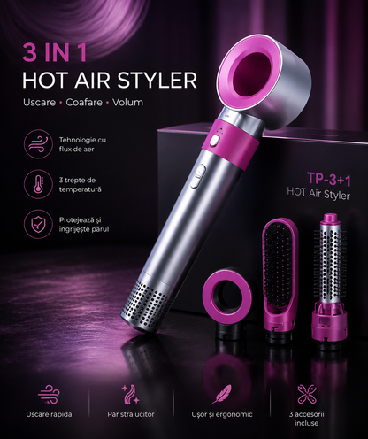 Perie HOT AIR 3 în 1 Mov HOZRO, Coafare Rapidă și Versatilă pentru Păr, Uscator de par multifunctional 3 in 1 cu aspiratie automata, pentru efect profesional HOZRO