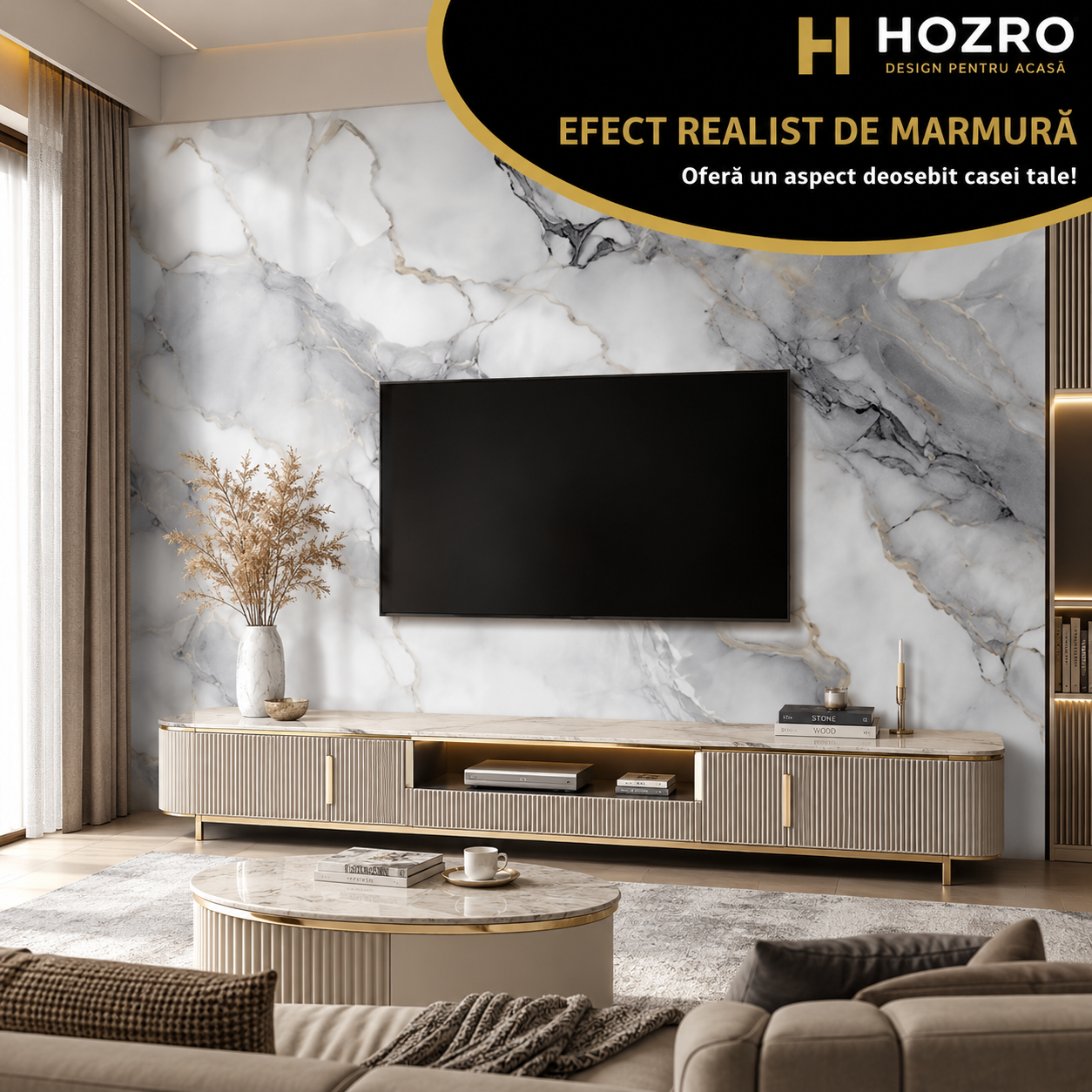 Tapet Autocolant Premium 3D HOZRO – Aspect de Marmură Argintie, 3 x 1.2 m (3.6 mp)- 605-2 BESTSELLS