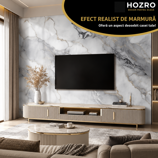 Tapet Autocolant Premium 3D HOZRO – Aspect de Marmură Argintie, 3 x 1.2 m (3.6 mp)- 605-2 HOZRO