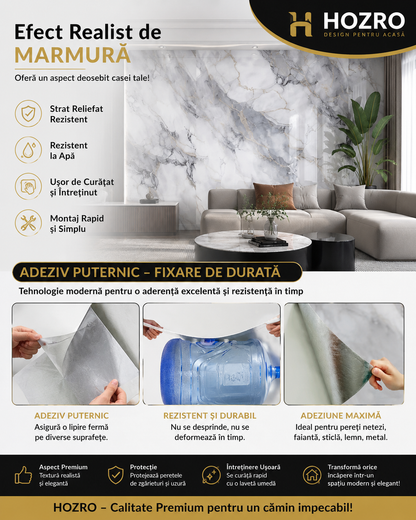 Tapet Autocolant Premium 3D HOZRO – Aspect de Marmură Argintie, 3 x 1.2 m (3.6 mp)- 605-2 BESTSELLS