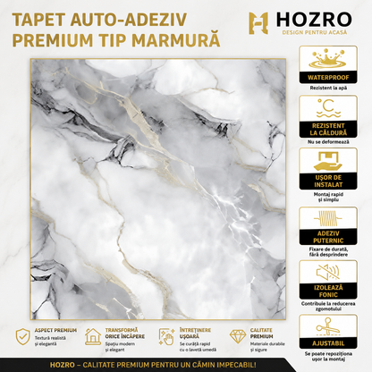 Tapet Autocolant Premium 3D HOZRO – Aspect de Marmură Argintie, 3 x 1.2 m (3.6 mp)- 605-2 BESTSELLS