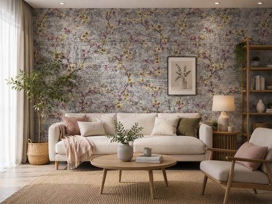 Tapet 3D Decorativ autoadeziv HOZRO, Model Vesel Floral Gri/Galben, perete/tavan, waterproof, usor de montat, design modern, 70x70 cm, alb, TAPET 112\ HOZRO