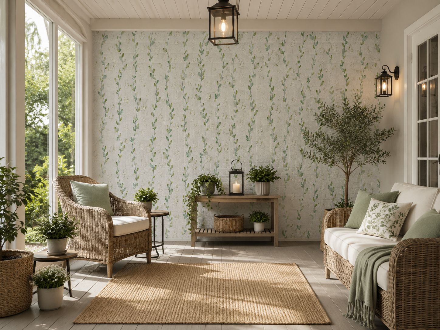 Tapet 3D Decorativ autoadeziv HOZRO, Model frunze Alb/Verde, perete/tavan, waterproof, usor de montat, design modern, 70x70 cm, alb, TAPET 105 HOZRO