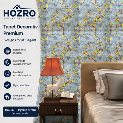Tapet 3D Decorativ autoadeziv HOZRO, Model Vesel Floral, perete/tavan, waterproof, usor de montat, design modern, 70x70 cm, alb, TAPET 112 HOZRO