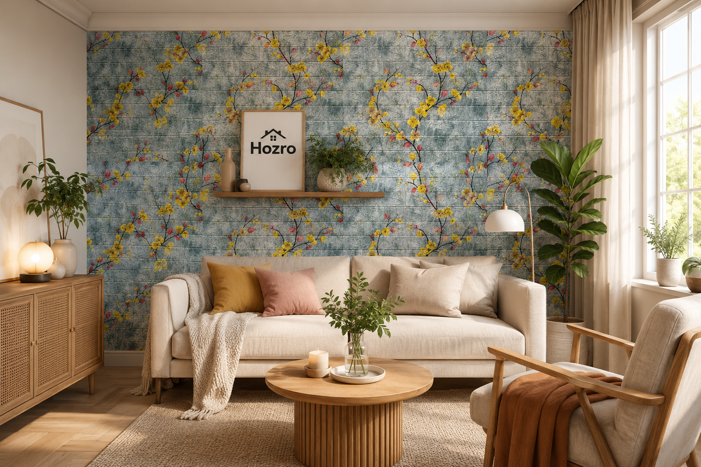 Tapet 3D Decorativ autoadeziv HOZRO, Model Vesel Floral, perete/tavan, waterproof, usor de montat, design modern, 70x70 cm, alb, TAPET 112 HOZRO