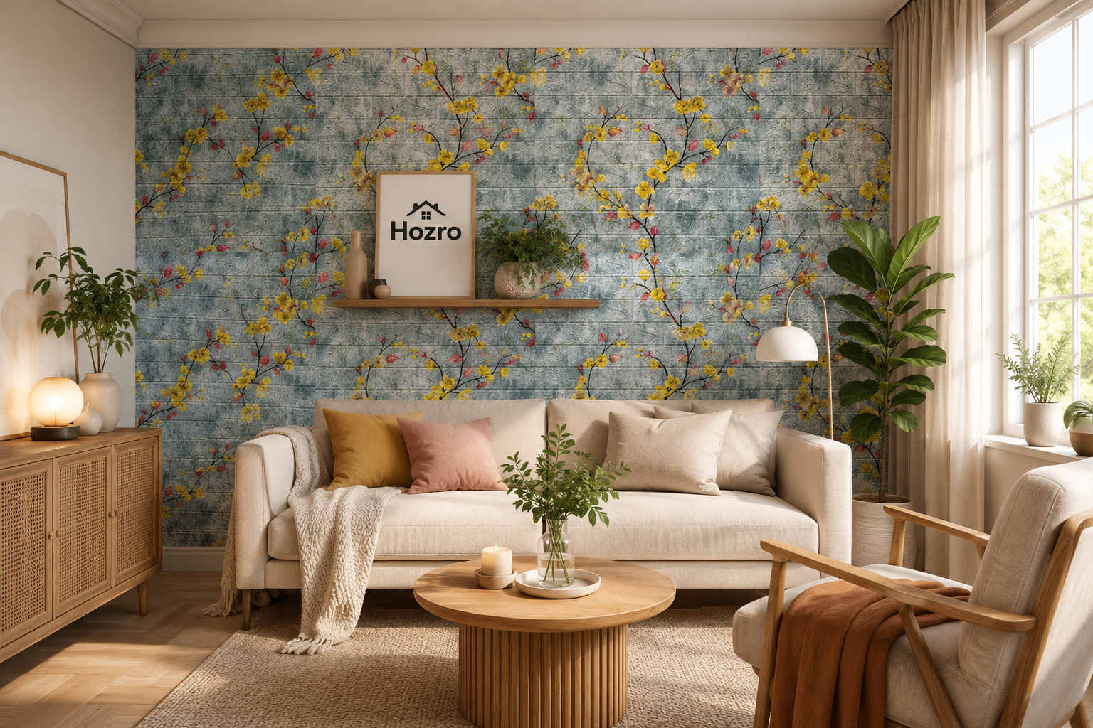 Tapet 3D Decorativ autoadeziv HOZRO, Model Vesel Floral, perete/tavan, waterproof, usor de montat, design modern, 70x70 cm, alb, TAPET 112 HOZRO