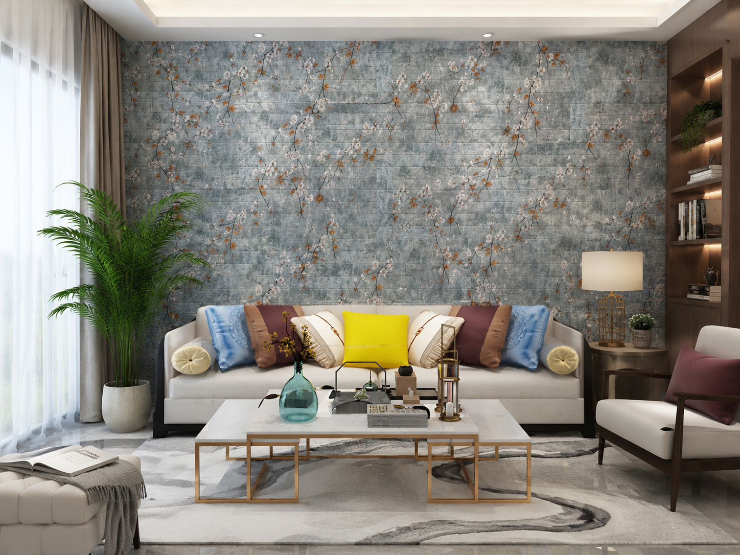 Tapet 3D Decorativ autoadeziv HOZRO, Model Elegant Floral, perete/tavan, waterproof, usor de montat, design modern, 70x70 cm, alb, TAPET 110 HOZRO
