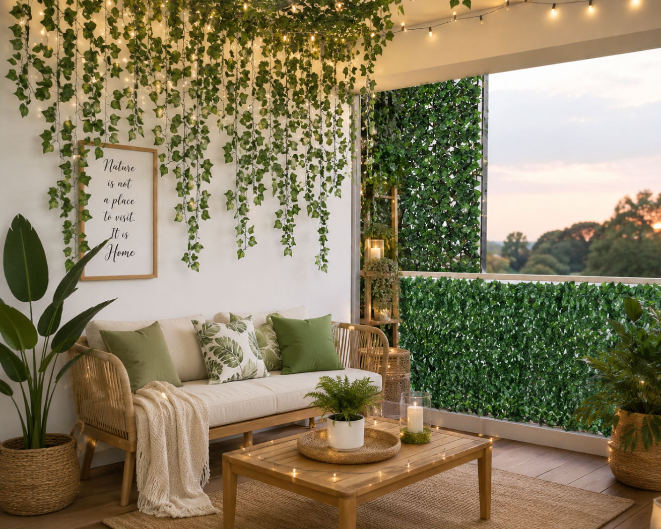 👉 Pachet Premium Decor Grădină și Terasă Hozro® - 2 Role Plasa Gard Artificial de Iederă 2*100x300 cm + Set 24 Ghirlande Iedera Decorative Artificiale HOZRO