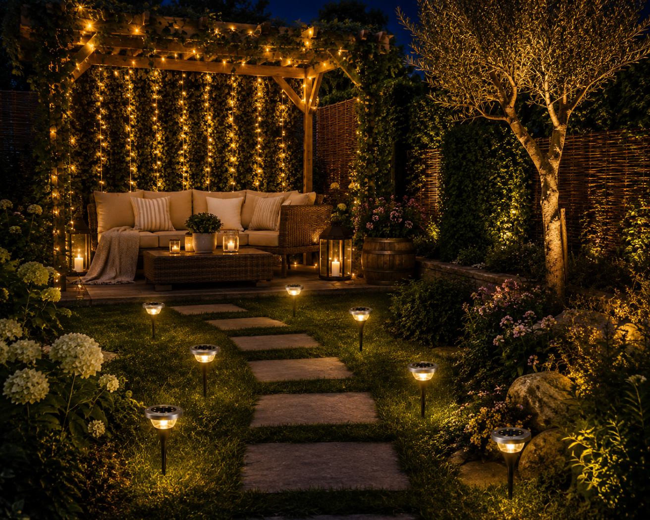 👉 Pachet Premium Decor Grădină și Terasă Hozro® - 2 Role Plasa Gard Artificial + Set 24 Ghirlande Artificiale Iedera + 2 Set Lampi Solare DiskLight HOZRO