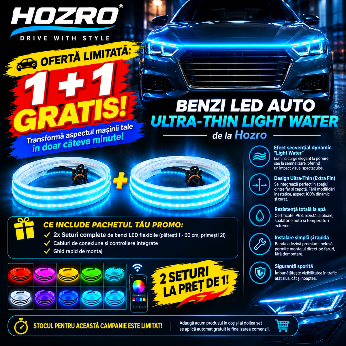 🚗 Ofertă Limitată: 1 + 1 GRATIS! Transformă aspectul mașinii tale în doar câteva minute! HOZRO