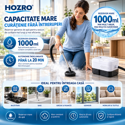 Aparat de Curățat cu Aburi Portabil Hozro XBS-002, 1500W, Rezervor 1000ml, Încălzire Rapidă 15s, 6 Trepte de Putere, Multifuncțional pentru Casă și Auto HOZRO
