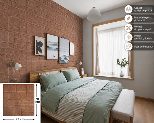 Tapet 3D autoadeziv, Model imitatie caramida, design modern, foarte usor de montat, caramida maro HOZRO