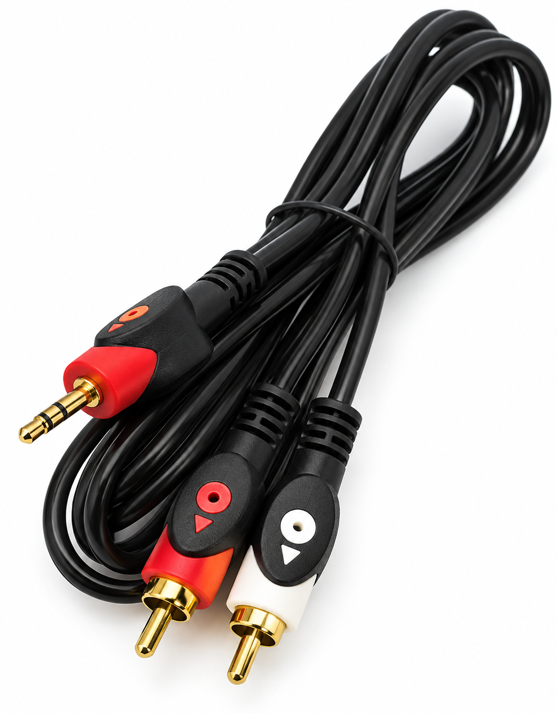 Cablu audio negru Jack 3,5 mm la 2 RCA, 3 m, cu marcaje roșu și alb