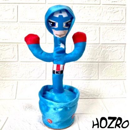 Jucărie Interactivă HOZRO, Cactus Căpitan America cu Muzică, Dans și Imitație Vocală pentru Copii, 32 cm HOZRO