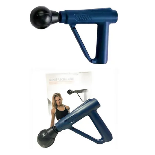 Mini pistol de masaj electric portabil HOZRO, culoare albastră, cu capete interschimbabile și intensitate reglabilă, ideal pentru relaxare musculară, recuperare și eliminarea oboselii HOZRO