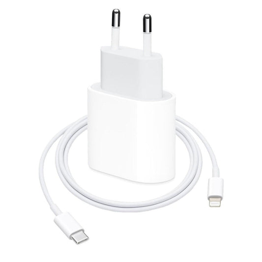Încărcător Rapid HOZRO, 20W Compatibil iPhone 14/13/12/11/Pro/Pro Max, iPad și AirPods – Adaptor + Cablu Lightning, Fast Charge, Ambalaj Tip Apple, Culoare Albă HOZRO