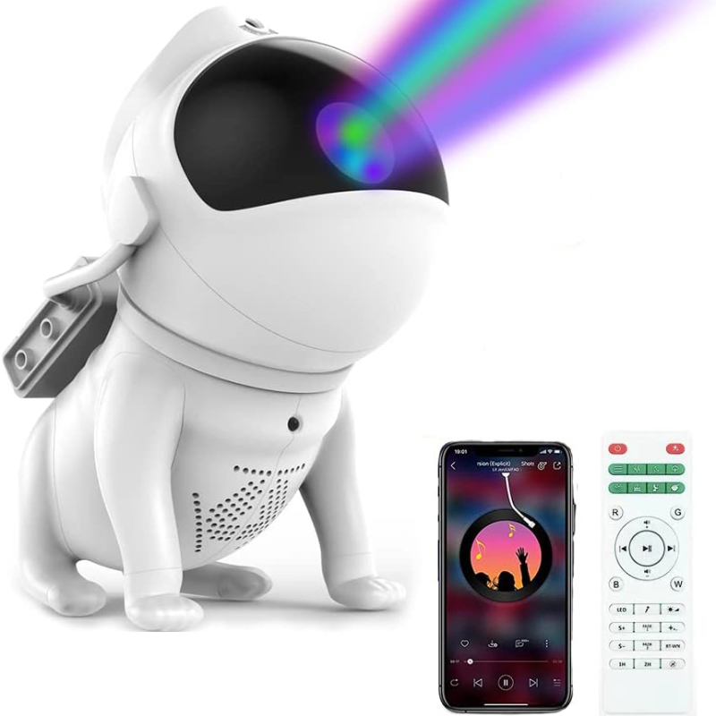 Proiector Astronomic HOZRO, Space Dog cu Design 3D Inteligent, Proiecție Stele și Galaxii în 360°, Lumină Ambientală Reglabilă și Funcție Bluetooth Music Player – Ideal pentru Dormitor, Relaxare, Copii și Decor Modern HOZRO