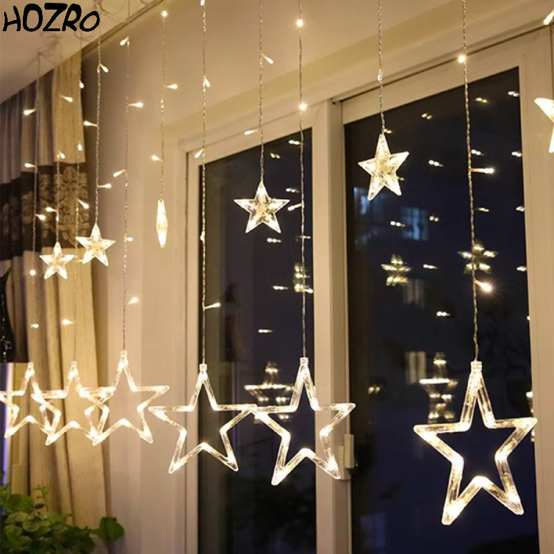 ✨ Ghirlandă Luminoasă de Crăciun cu Stele 3 Metri – 12 Stele (6 Mari + 6 Mici), Material OPP Rezistent, Iluminare LED cu Consum Redus, Decor Festiv pentru Ferestre, Pereți, Balcoane și Brad 🎄 HOZRO
