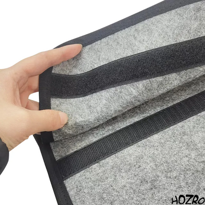 Geantă organizator auto HOZRO, din pâslă, model pliabil, multifuncțională, cu închidere tip clapetă și mâner – ideală pentru portbagaj, depozitare documente, unelte sau accesorii auto, design modern, culoare gri cu margini negre HOZRO