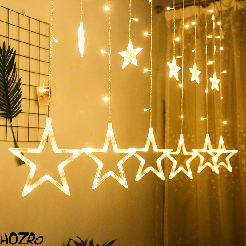 ✨ Ghirlandă Luminoasă de Crăciun cu Stele 3 Metri – 12 Stele (6 Mari + 6 Mici), Material OPP Rezistent, Iluminare LED cu Consum Redus, Decor Festiv pentru Ferestre, Pereți, Balcoane și Brad 🎄 HOZRO