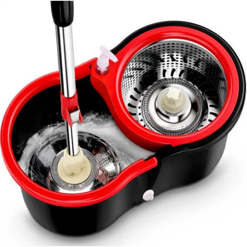 Mop Rotativ 360° HOZRO, Spin Turbo, 3 în 1, cu Găleată pe Roti și Două Camere, Rezerve Incluse, Rotor Metalic, Mâner Telescopic, Microfibră, Roșu/Negru, 45x26x21 cm HOZRO