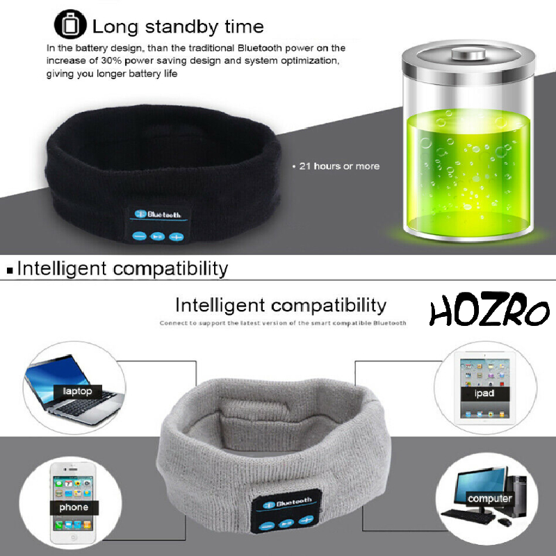 Bentiță Bluetooth HOZRO, cu Căști Wireless și Microfon – Accesoriu 2 în 1, Moale și Confortabil, Ideal pentru Somn, Sport, Meditație, Jogging, Relaxare sau Călătorii, Compatibilă cu iOS și Android HOZRO