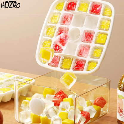 Formă HOZRO, pentru Gheață, cu Capac din Silicon Alimentar Multicolor, Reutilizabilă și Flexibilă, Ideală pentru Cuburi Mari de Gheață în Whisky, Cocktails, Smoothie-uri sau Sucuri HOZRO
