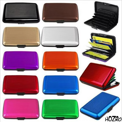 Portofel Carduri din Aluminiu HOZRO, cu Protecție RFID, Design Compact și Rezistent la Șocuri, 6 Compartimente Interioare, Închidere cu Clamă, Ideal pentru Carduri Bancare, Documente, Abonamente și Vizite – Varianta Unisex, Multicolor HOZRO